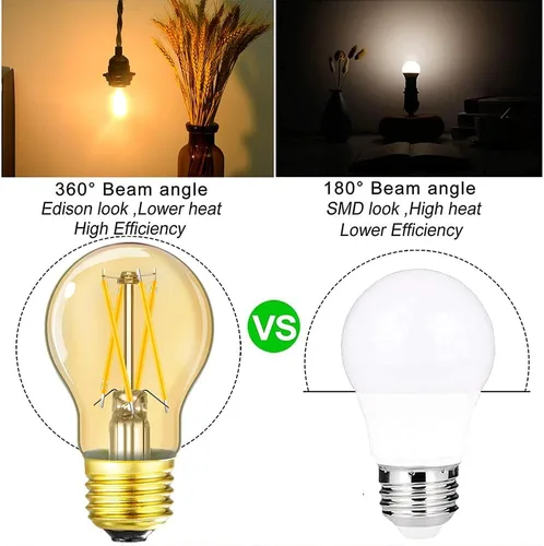 Vista 3 de Leools Bombilla LED ámbar E26 regulable de 6 W igual a 60 W, bombilla LED Edison vintage AC120V 2700K A15 bombilla LED para ventilador de techo