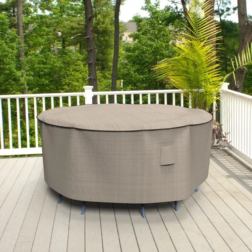 Vista 7 de Budge P5A08PM1 - Mesa redonda de jardín inglés y sillas para patio, cubierta combinada resistente e impermeable, pequeña, de dos tonos marrón
