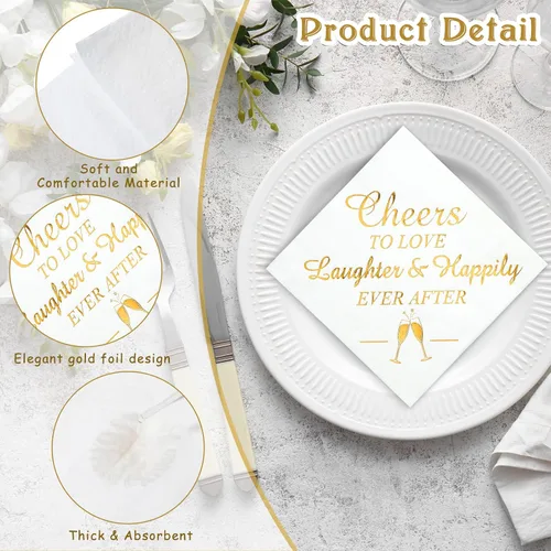 Vista 3 de 200 servilletas de boda desechables para recepción, servilletas de despedida de soltera de lámina dorada, decoraciones de boda, servilletas de señor