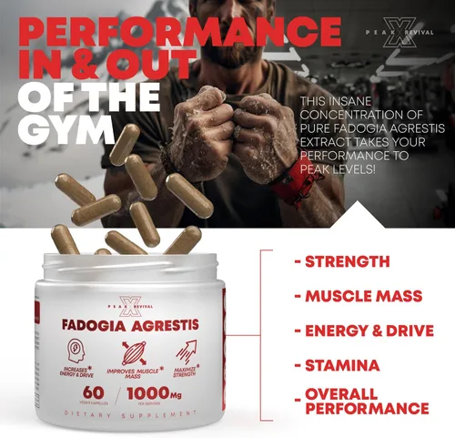Vista 7 de Peak Revival-X Fadogia Agrestis 1000mg por porción Suplemento - Extracto potente para aumentar la energía, el rendimiento atlético y la masa