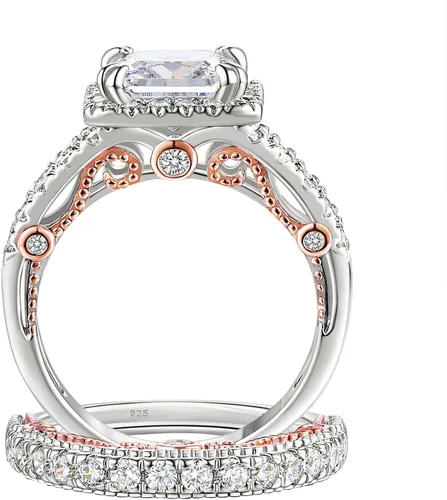 Vista 2 de Wuziwen Anillo de compromiso de 4 quilates para mujer, plata de ley, circonita cúbica, anillo de boda