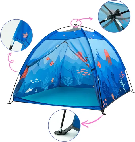 Vista 6 de Tienda de juegos submarina para niños, tienda de campaña plegable desplegable para interiores y exteriores, fiesta submarina, tienda de juguetes Azul