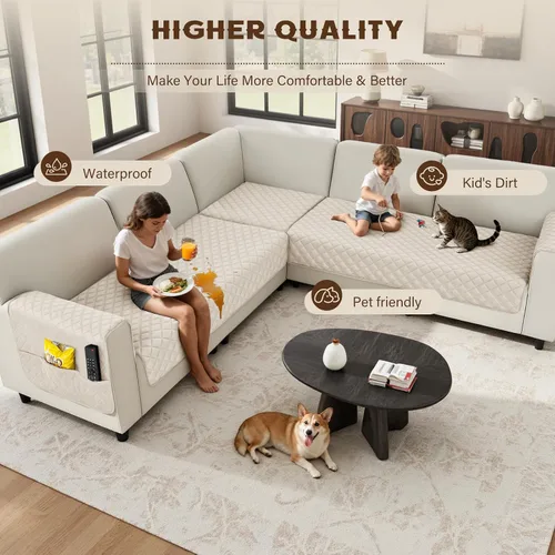 Vista 5 de Arfntevss Fundas impermeables para sofá modular de esquina para perros y mascotas, funda de sofá en forma de L, lavable de terciopelo grande