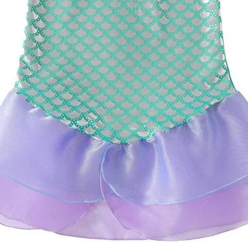 Vista 6 de Ropa de vestir de princesa sirena para niñas pequeñas, disfraz de princesa Ariel para niñas con accesorios Knemmy