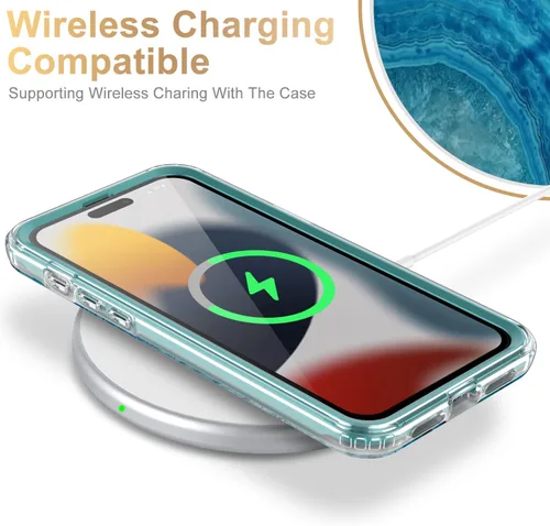 Vista 5 de Esdot Funda para iPhone 15 Pro con protector de pantalla integrado, funda duradera con diseños de moda para mujeres y niñas, elegante funda Piedra