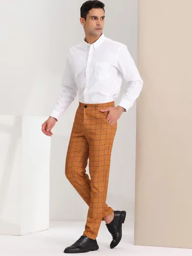 Vista 4 de Lars Amadeus Pantalones de vestir a cuadros para hombre, con parte delantera plana, estampado a cuadros
