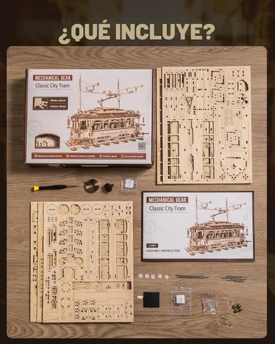 Vista 7 de RoWood Rompecabezas 3D para adultos, kit de modelo de automóvil, rompecabezas de madera 3D, modelo de tranvía mecánico, kit de construcción