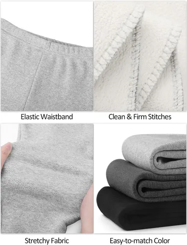 Vista 4 de Resinta Paquete de 3 leggings térmicos con forro polar de algodón para niñas, elásticos, cálidos, hasta el tobillo, para niñas