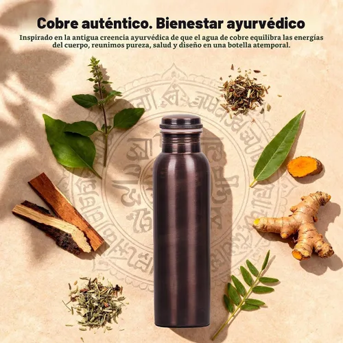Vista 2 de Botella de agua de cobre 100% puro para beber, botella de cobre ayurvédico con acabado liso, a prueba de fugas, boca ancha, reutilizable y sin BPA