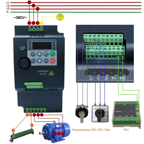 Vista 4 de 380V o 220V VFD Variable Frecuencia Drive Vector Control Convertidor Convertidor 0.75/1.5/2.2/3.7/4/5.5 KW Controlador de velocidad del motor 2.2KW