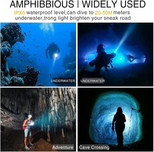 Vista 6 de Linterna de buceo Linterna de buceo Linterna de alto sellado resistente al agua Antorcha Anticolisión para cueva submarina de aguas profundas