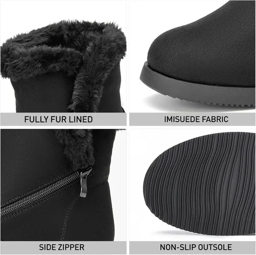 Vista 4 de CentroPoint Botas de nieve al tobillo de moda para mujer, tacón bajo de cuña corta, botines de invierno de piel sintética, zapatos cálidos