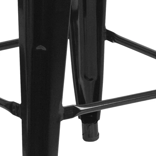 Vista 6 de Taburete de 24 pulgadas de alto para interior y exterior con asiento cuadrado., Metal, Negro