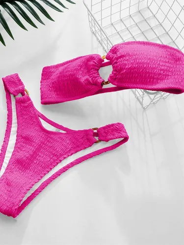 Vista 36 de WDIRARA Conjunto de bikini de 2 piezas sin tirantes para mujer