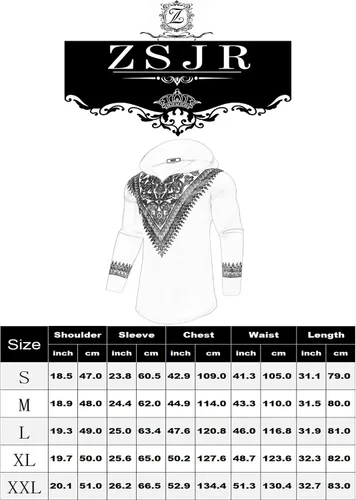 Vista 6 de ZSJR Camisa africana con capucha para hombre, estampado dorado metálico, con estampado de Dashiki