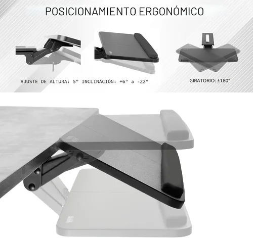 Vista 3 de Vivo (Mount-KB03B) - Plataforma para mouse y teclado de computadora ajustable, ergonómica, para utilizar debajo del escritorio, de montaje bajo Negro