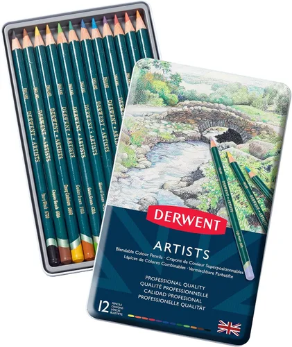 Vista 3 de Derwent Artists - Lápices de colores, núcleo de 0.157 in, lata de metal, 24 unidades (32093)