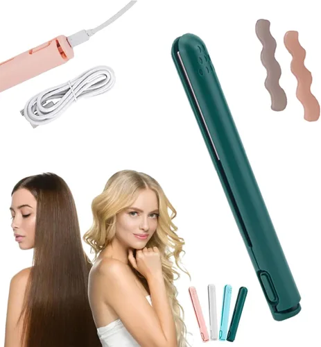 Vista 16 de RJDJ Mini rizador de doble propósito, alisador y rizador de pelo 2 en 1, calentador de cerámica, portátil, recargable por USB, adecuado para cabello