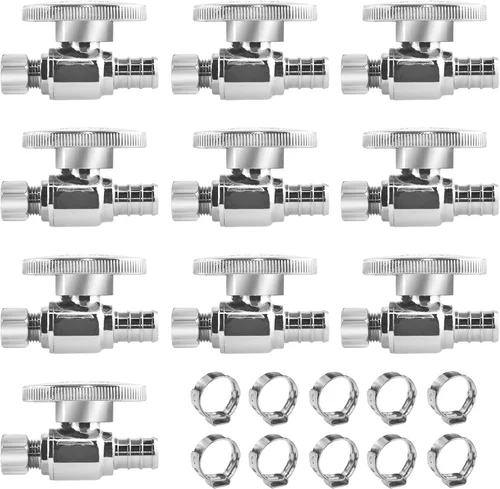 Vista 7 de Válvula de Parada Angular WiseWater 1/2" FNPT x 3/8" OD de Compresión, Válvula de Cierre de Inodoro de Cuarto de Vuelta de Latón Cromado para Baño