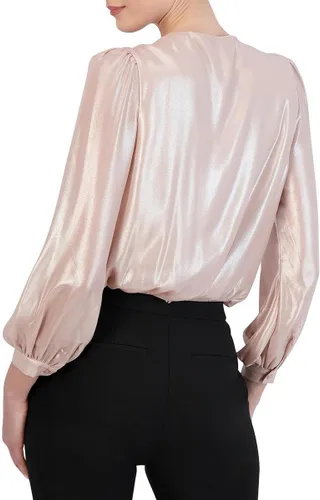 Vista 2 de BCBGMAXAZRIA womens Long Sleeve Blouson Bodysuit Surplice Neck Snap Closure One PieceBodysuit