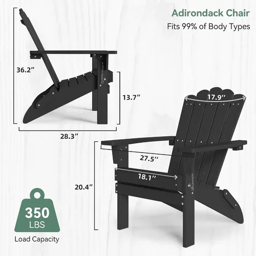 Vista 3 de Sillas plegables HDPE Adirondack, color negro, 1 pieza