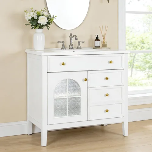Vista 15 de Henf 28 Inch Bathroom Vanity with Ceramic Integrated Sink, Blue Bathroom Storage Cabinet with 2 Soft Close Doors,1 Tilt-Out Drawer,Reinforced Corner