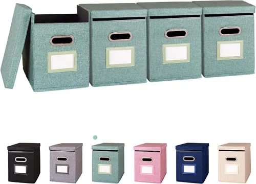 Vista 9 de Paquete de 2 Organizador de Carpetas de Archivos Colgantes con Tapa, Caja de Almacenamiento de Archivos de Tela Tamaño Carta Plegable, Soporte