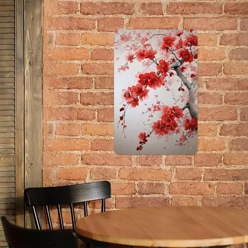Vista 7 de Abstract Cherry Blossom Pattern Creative Metal Tin Sign Wall Decor Retro Sign for Home Living Room Bedroom Coffee Wall Decor Halloween Christmas