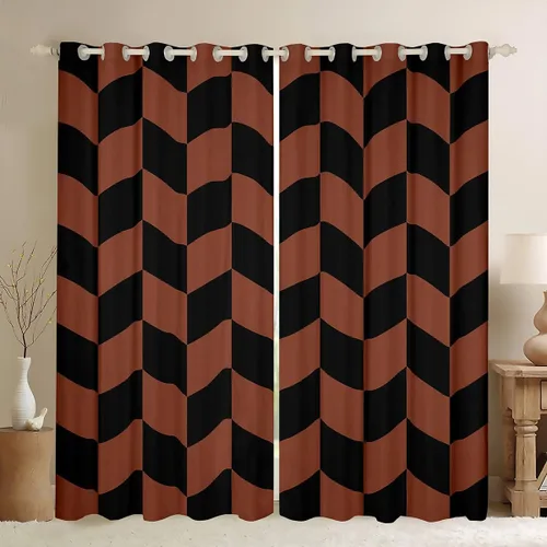 Vista 7 de Feelyou Beige Brown and White Curtains for Bedroom Living Room Modern Geometric Blackout Shades Abstract Checkered Room Darkening Curtain Rhombus