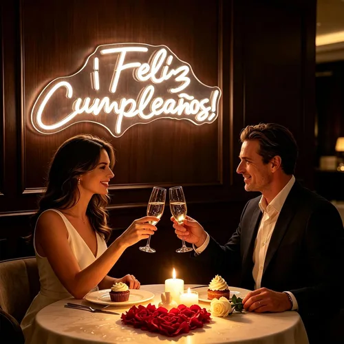 Vista 6 de Cartel de neón LED de Feliz Cumpleaños, más grande para decoración de pared con modulador de luz de cadena USB, reutilizable, letrero LED