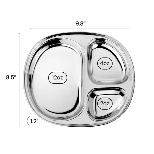 Vista 6 de Ahimsa Plato de Acero Inoxidable para Niños, Platos Divididos para Niños Pequeños y Bebés Diseñados por Pediatras, No Tóxico, Irrompible y Apto