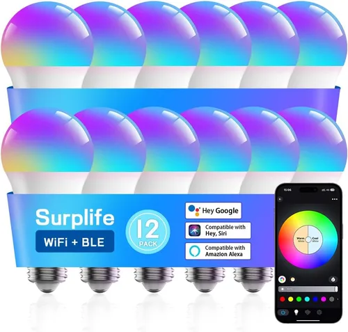Vista 9 de Bombillas inteligentes, bombilla LED regulable que cambia a todo color, compatible con Alexa y Google Assistant, certificado UL FCC, WiFi de 2.4
