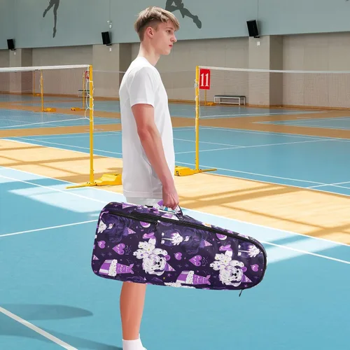 Vista 8 de Women Men Tennis Backpack Large Sturdy Cartoon Cute Purple Birthday Dog 3 Rackets Badminton Shoulder Bag for Women Men para raqueta