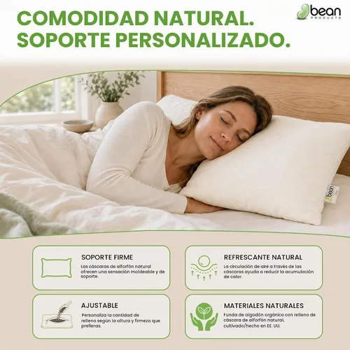 Vista 8 de Bean Products Almohada de casco de trigo sarraceno orgánico, japonés, 14 x