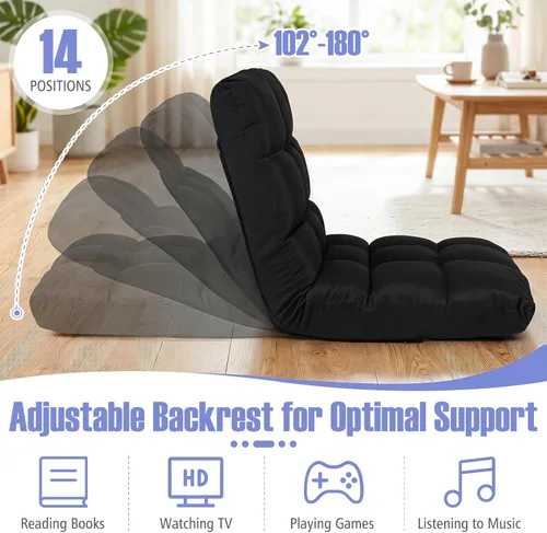 Vista 4 de GIANTEX Sofá de suelo, silla de videojuegos con 14 posiciones ajustables, respaldo acolchado, asiento acolchado para el suelo, silla plegable