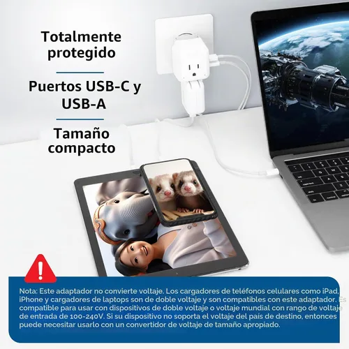 Vista 6 de Ceptics Juego de viaje adaptador de enchufe de alimentación de Brasil, 20 W PD y QC, USB dual seguro y USB-C 3.1A - 2 enchufes de EE. UU. - Compacto