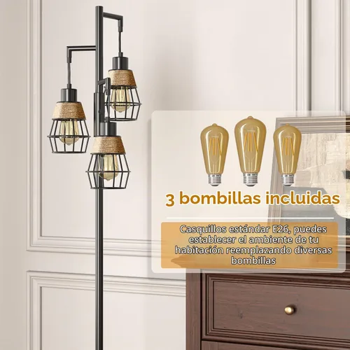 Vista 4 de Oneach Lámparas de pie de 68" para sala de estar, lámpara de pie ajustable sin escalones estilo bohemio con 3 bombillas, lámpara de pie alta