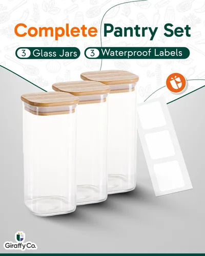 Vista 7 de Tarros de vidrio para almacenamiento de alimentos con tapas herméticas, recipientes de despensa de boca ancha, vidrio grueso sin BPA, resistente a
