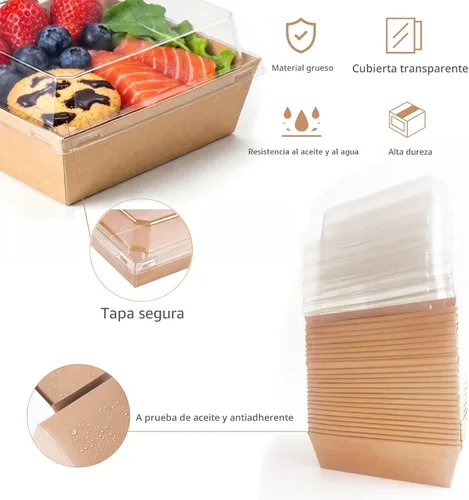 Vista 7 de Paquete de 25 cajas de embutidos con tapas transparentes, mini recipientes de papel desechables para alimentos (5 pulgadas), adecuados para postres