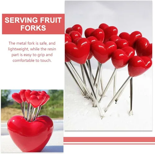 Vista 5 de 1 juego de tenedores de cóctel en forma de corazón tenedores de frutas palo decorativo palillo de alimentos con soporte para fiesta en el hogar