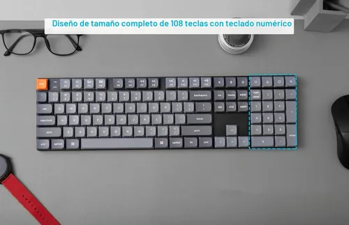 Vista 4 de Keychron Teclado mecánico inalámbrico ultra delgado K5 Max, QMK/VIA programable de 3 modos Bluetooth/2.4 GHz/cableado con retroiluminación RGB