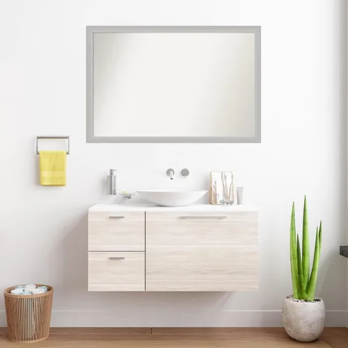 Vista 164 de Amanti Art Silver Bathroom Mirror for Over Sink, 26x35 Custom Made Marred Pewter Rectangle Vanity Mirror, Large Casual Wood Frame, Hangs Horizonally