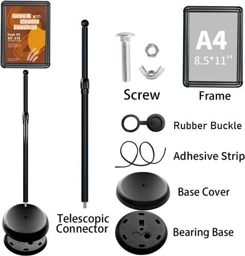 Vista 7 de Soporte para letreros – 8.5 x 11 pulgadas, soporte de cartel ajustable con pedestal de rotación de 360° resistente, soporte de pie de pie