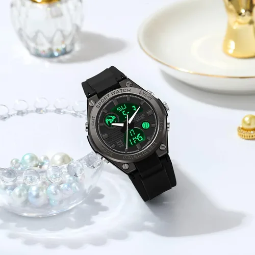 Vista 2 de Reloj digital para mujer de findtime, deportivo, impermeable, analógico, militar, táctico, con retroiluminación LED, alarma, cronómetro, reloj