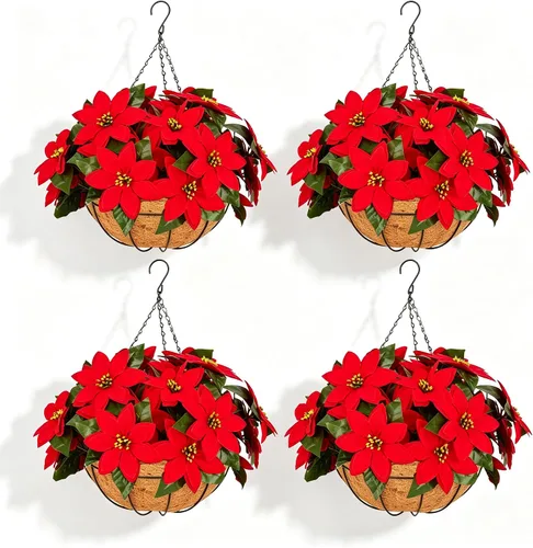Vista 9 de Cesta colgante de Navidad artificial de 20 pulgadas, paquete de 2 2 cestas de flores de Navidad
