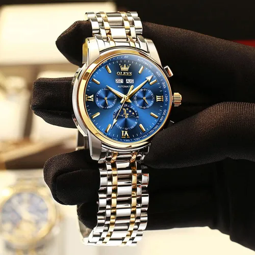 Vista 3 de OLEVS Reloj automático para hombre mecánico de cuerda automática reloj de pulsera clásico de acero inoxidable fecha impermeable puntero luminoso