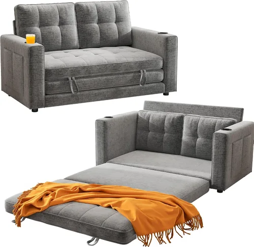 Vista 9 de Sofá Cama Convertible, Sofá Cama Loveseat Extraíble, Sofá Cama Plegable 2 en 1, Sofá de Piso para Espacios Pequeños, Cama de Piso Desplegable