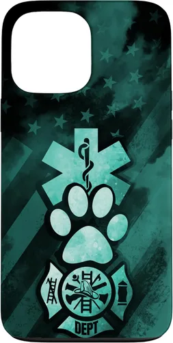 Vista 22 de Funda americana para iPhone 13 EMT EMS Firefighter Dog Paw Turquoise Fire Rescue