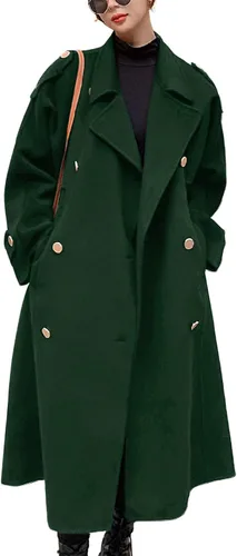 Vista 10 de chouyatou Abrigo de guisante de lana largo midi de doble botonadura para mujer con solapa de muesca, gabardina de invierno Negro