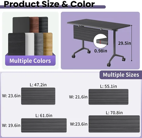 Vista 3 de Folding Conference Table with Wheels, Modular Foldable Conference Room Training Tables for Training Rooms, Flip Top Mobile Rolling Meeting Seminar